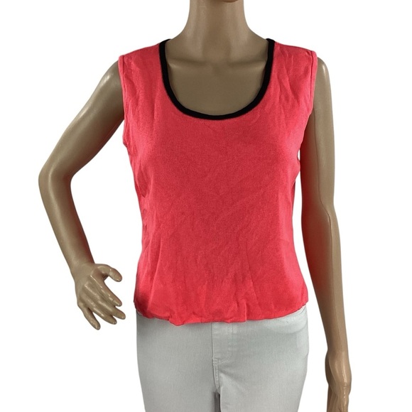 Ming Wang Tops - Ming Wang Pink Sleeveless Knit Tank Top Size S Scoop Neck Black Trim